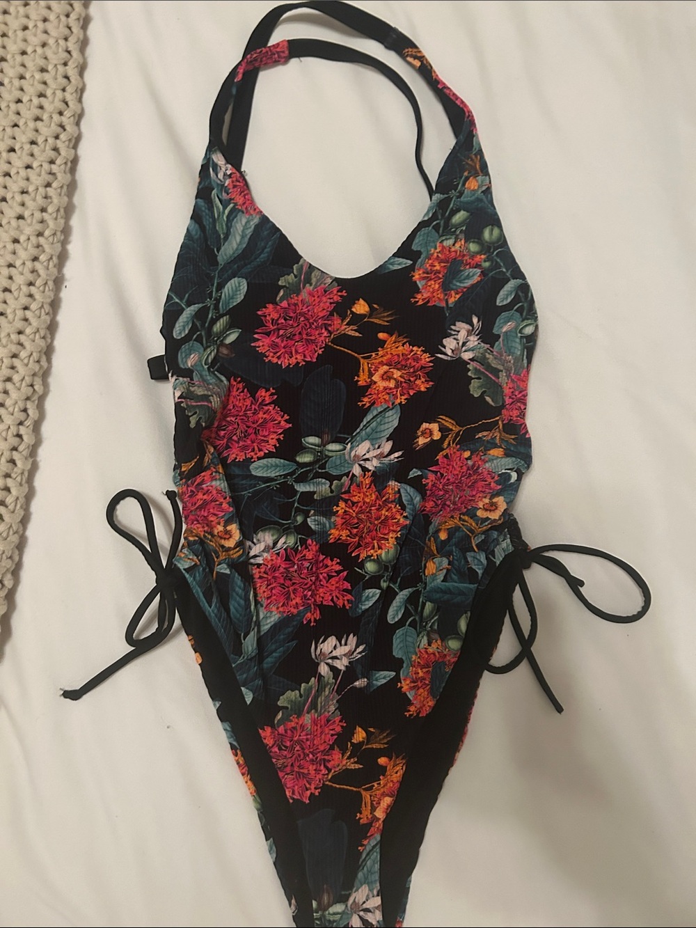 Floral One-Piece Swimsuit with Side Ties - Picture 2 of 8